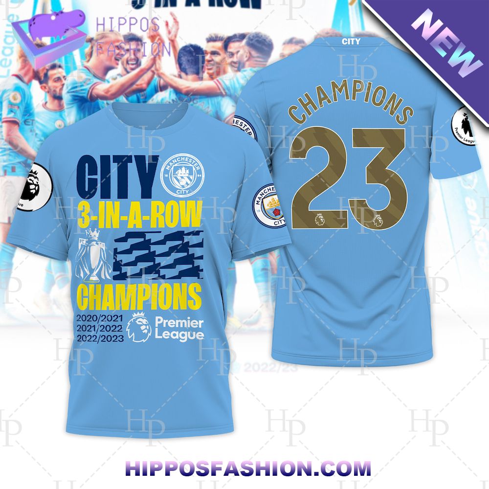 Premier League Champions In A Row Manchester City Custom Number D Tshirt