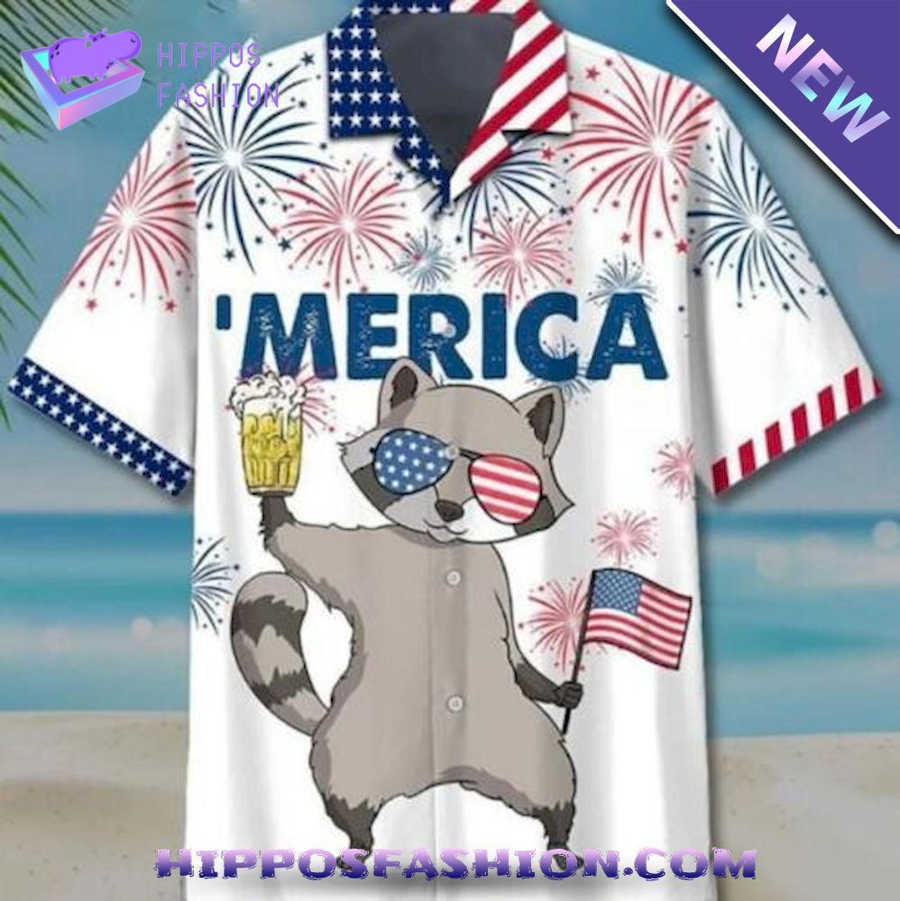 Raccoon Beer Firework 4th of July US Independence Day Hawaiian Shirt