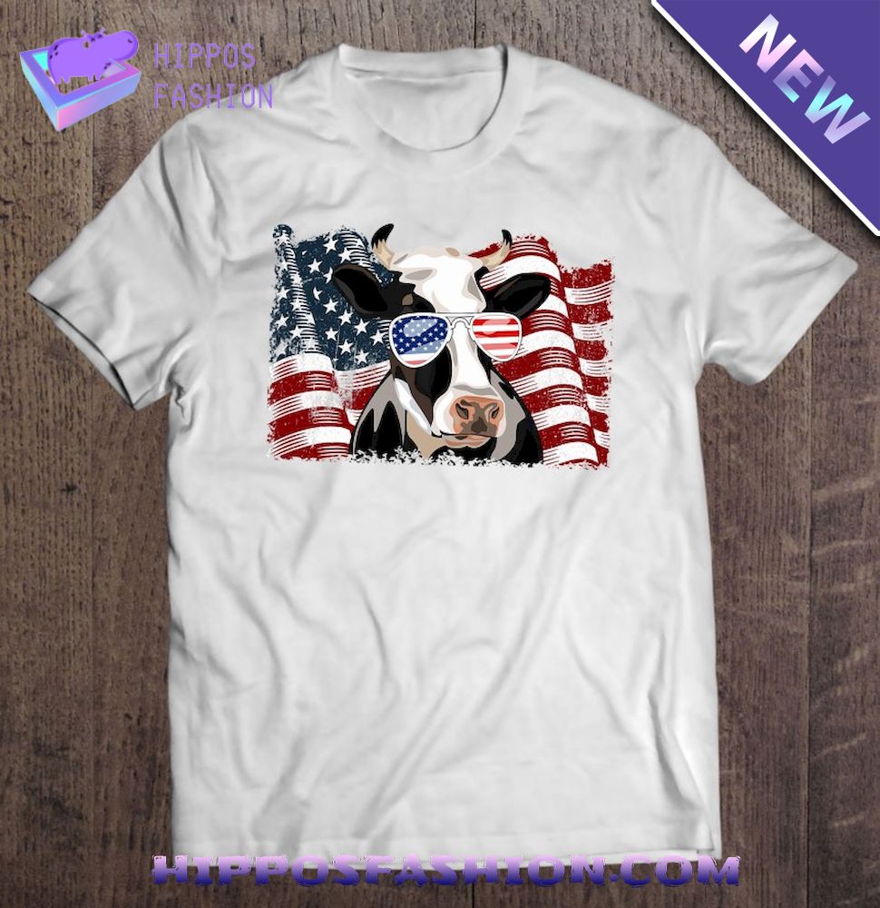 Retro Dairy Cow American Flag 4Th Of July Animals Lover Shirt