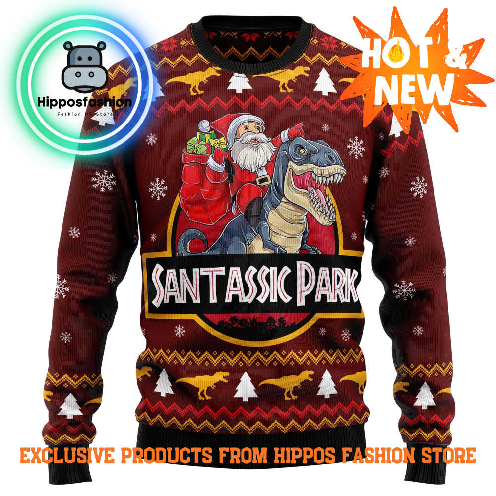 Santa And T Rex Ugly Christmas Sweater