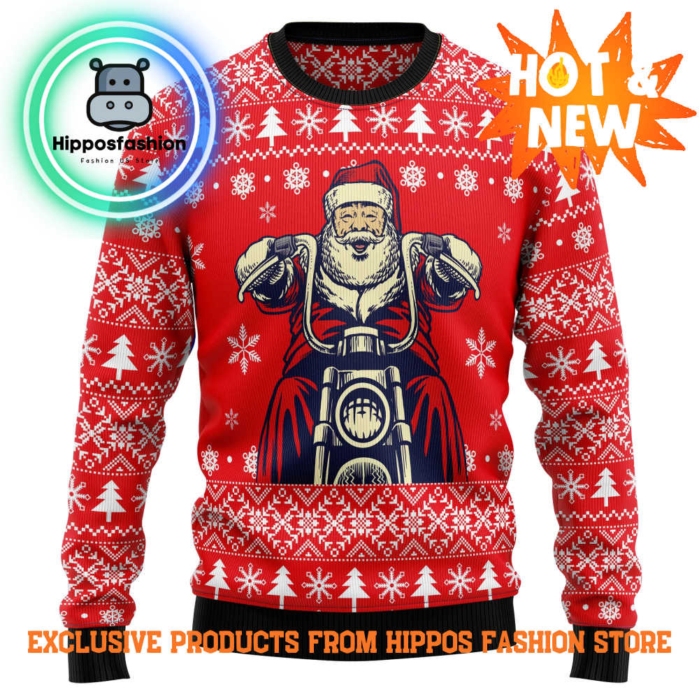 Santa Claus Ride A Motorcycle Ugly Christmas Sweater tsnC.jpg