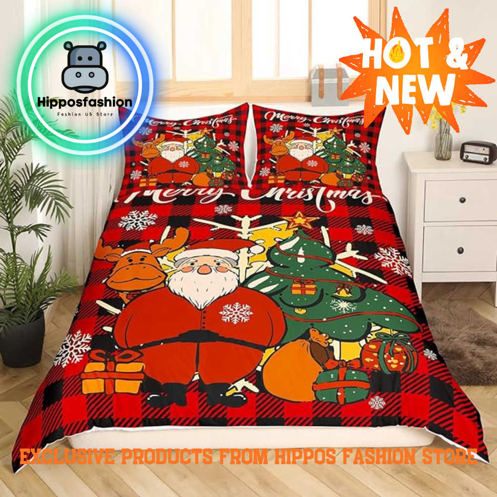 Santa With Reindeer Red King Queen Bedding Bed ghl.jpg
