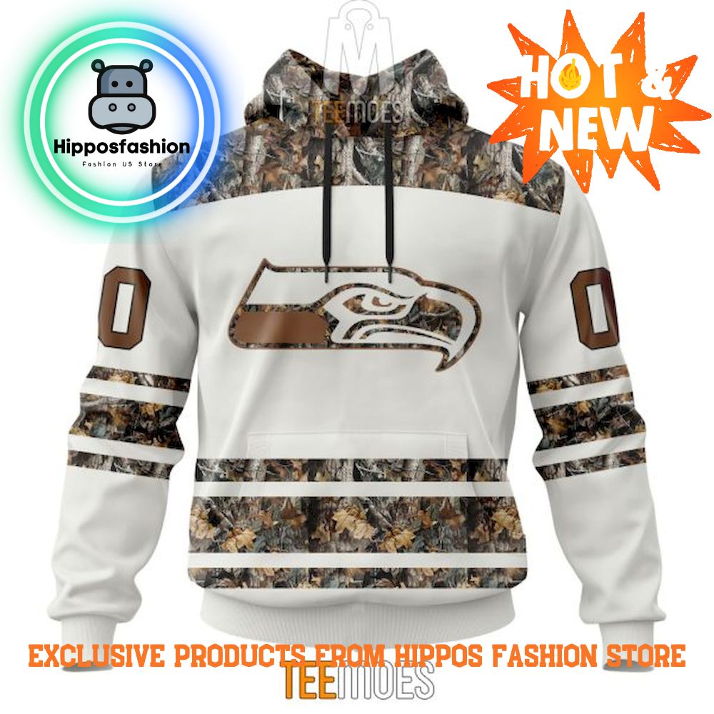 Seattle Seahawks White Camo Hunting Design Personalized Hoodie