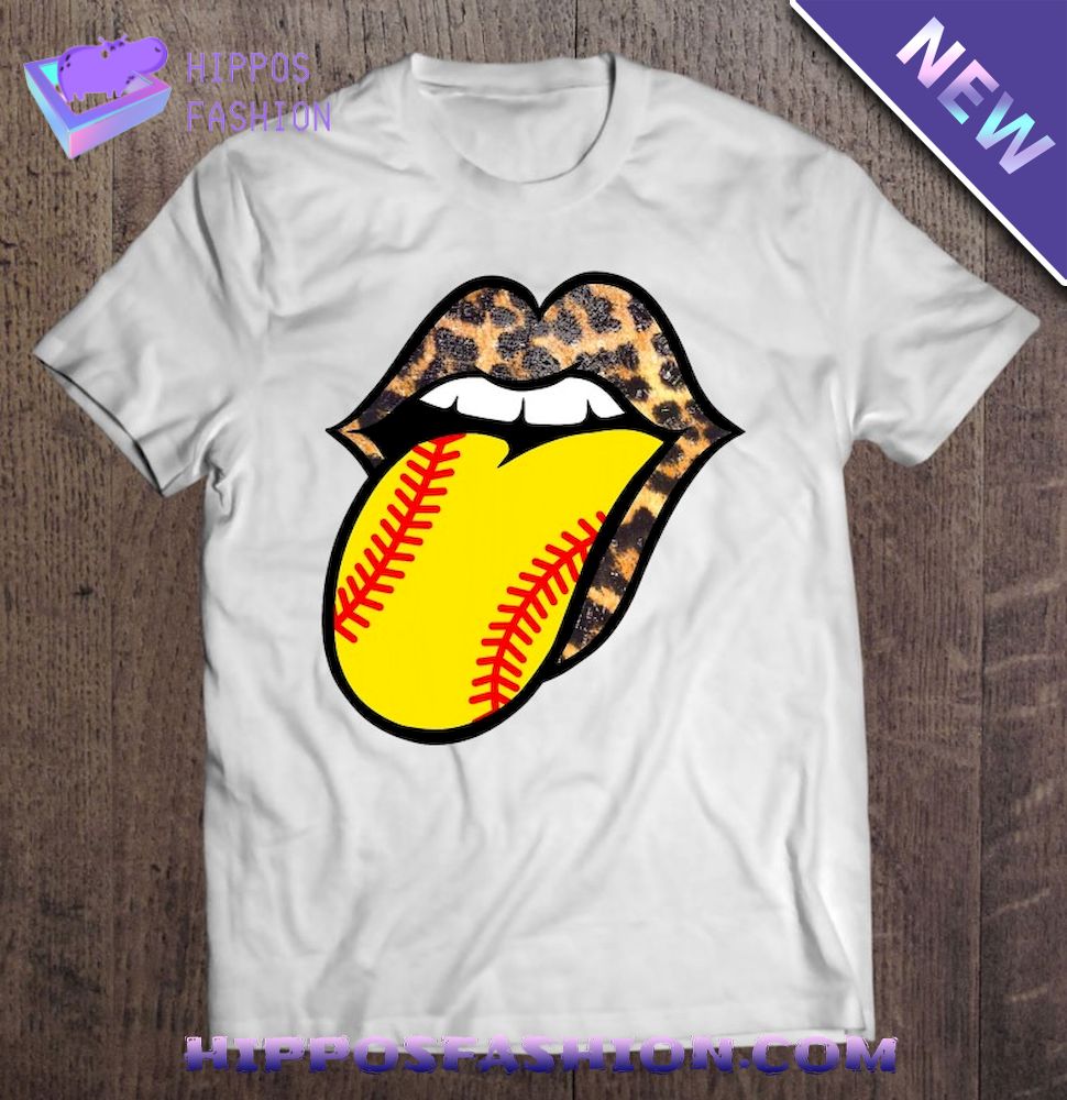 Softball Mom Baseball Mom Leopard Classic Lips Tongue Shirt