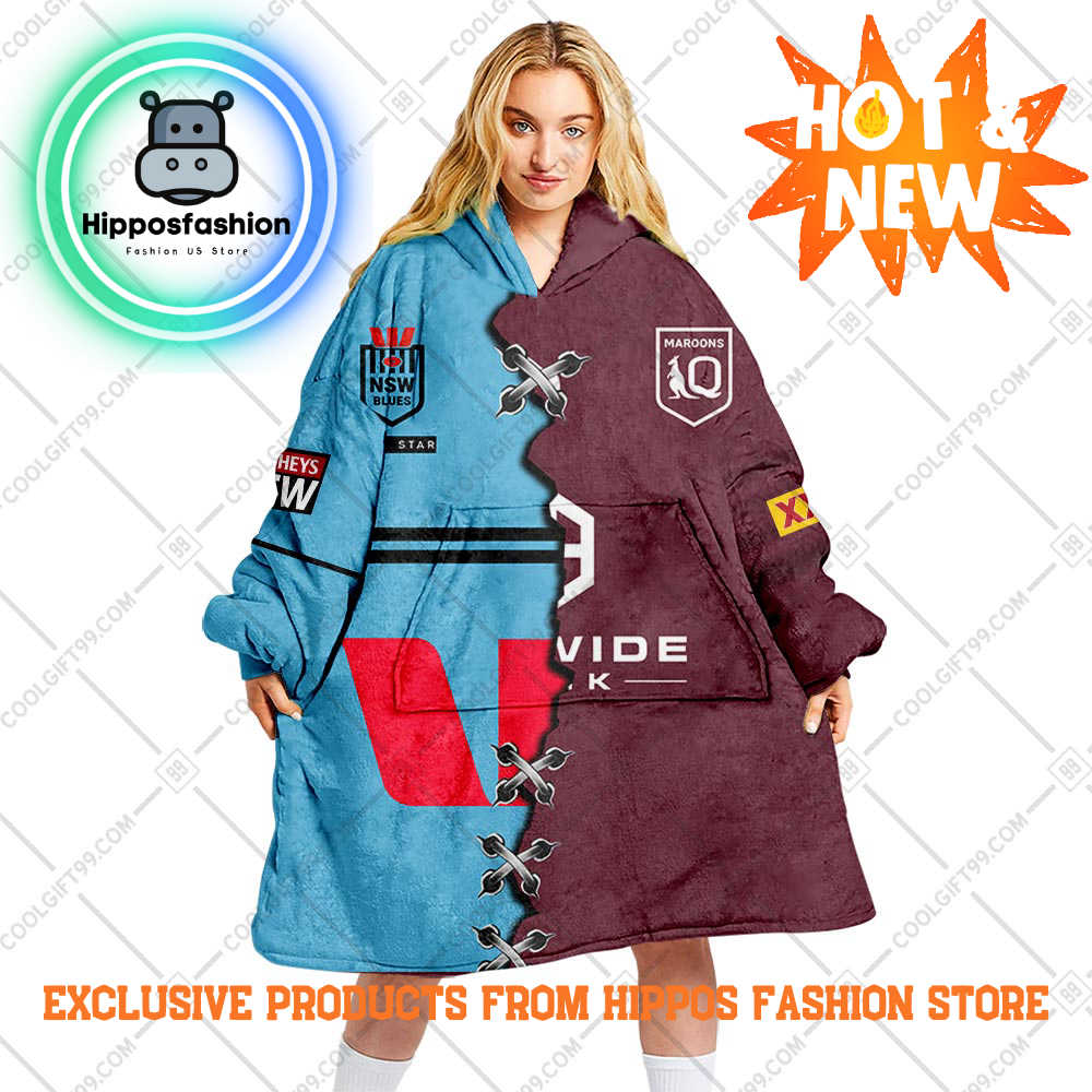 State Of Origin Qld Maroons Mix NSW Blues Home Style Personalized Blanket Hoodie