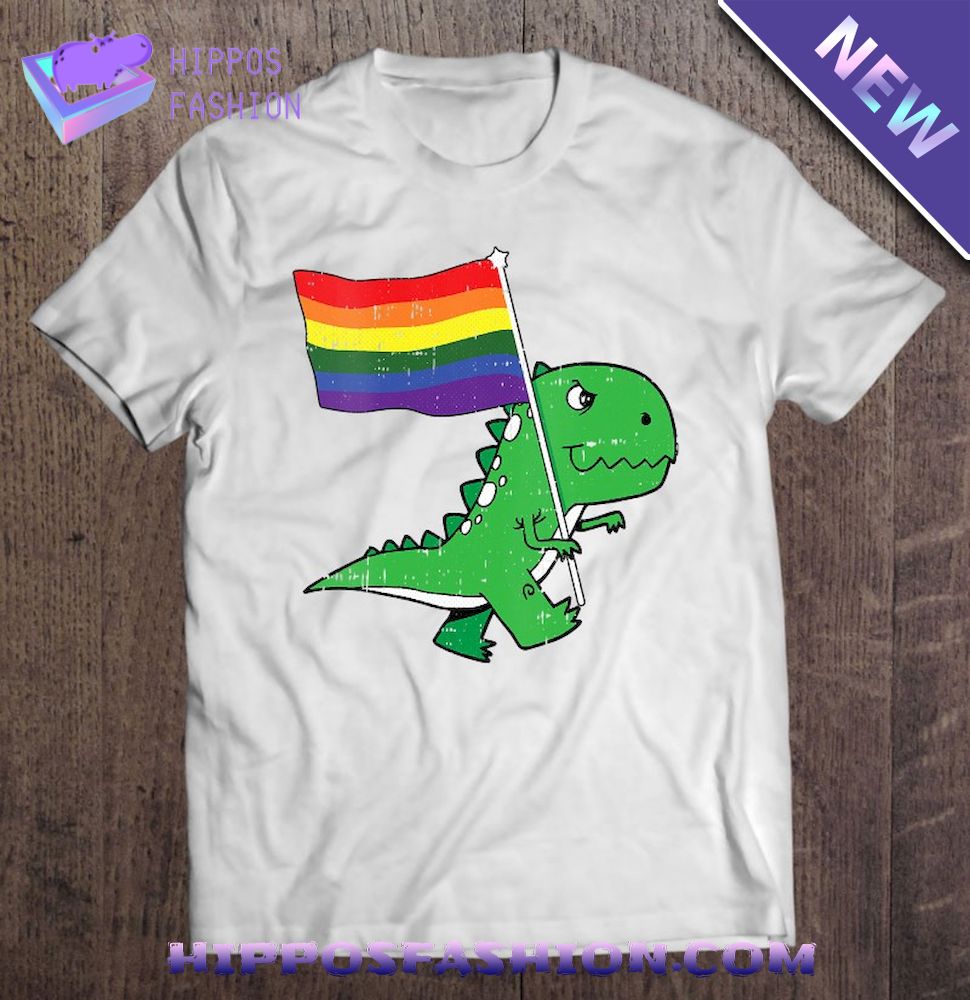 T-Rex Gay Pride Flag Funny Dino-Saur Lgbtq Proud Ally V-Neck Shirt