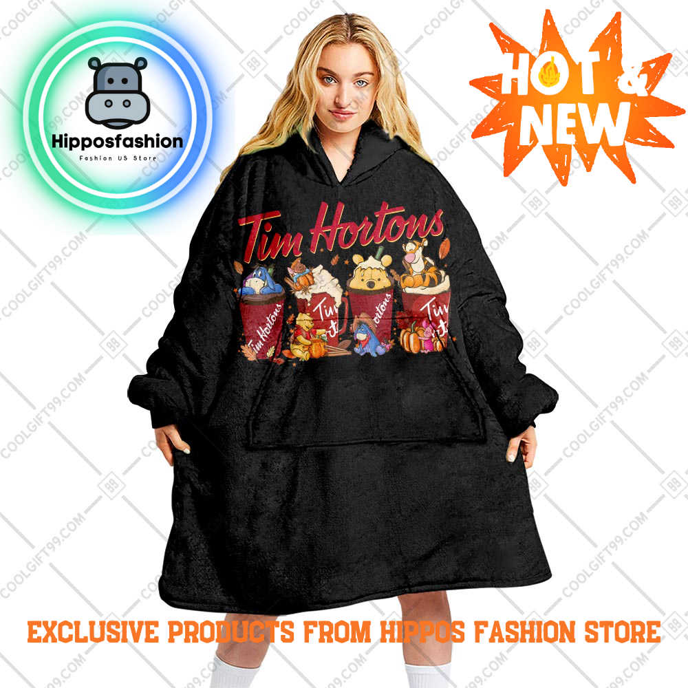 Tim Hortons Pooh And Friends Black Personalized Blanket Hoodie