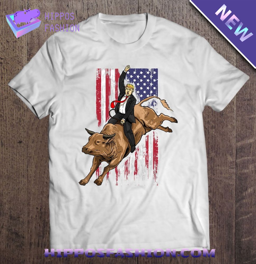 Trump Rodeo Bull Rider Patriotic American Flag Trump Cowboys Shirt
