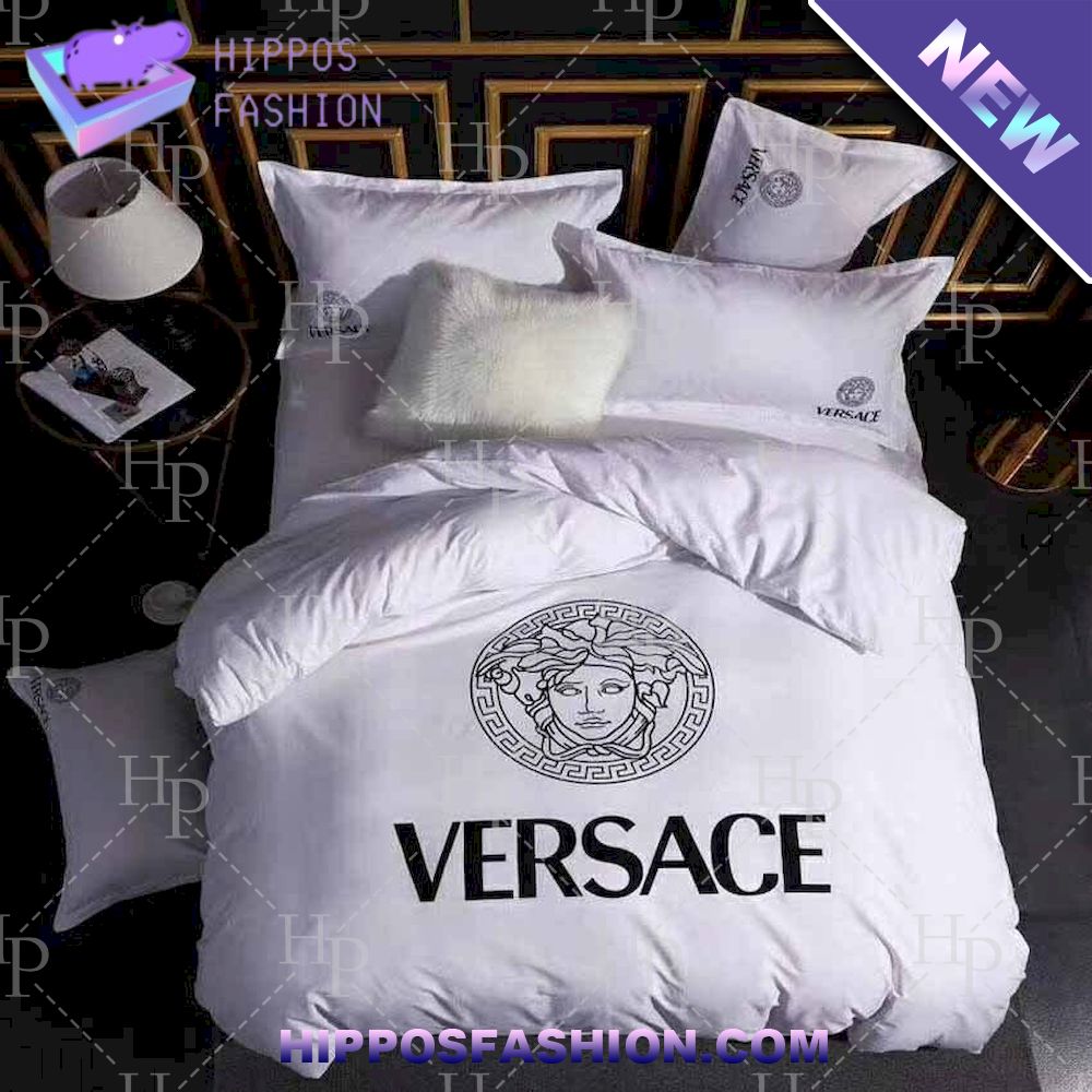 Versace All White Logo Luxury Bedding Set