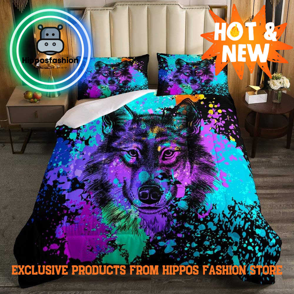 Wolf Colorful King Queen Bedding Set