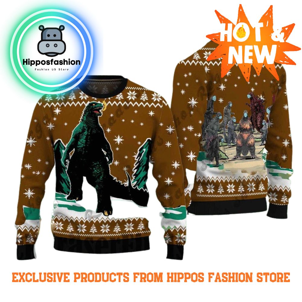 Fa La La La Godzilla Brown Christmas Sweater