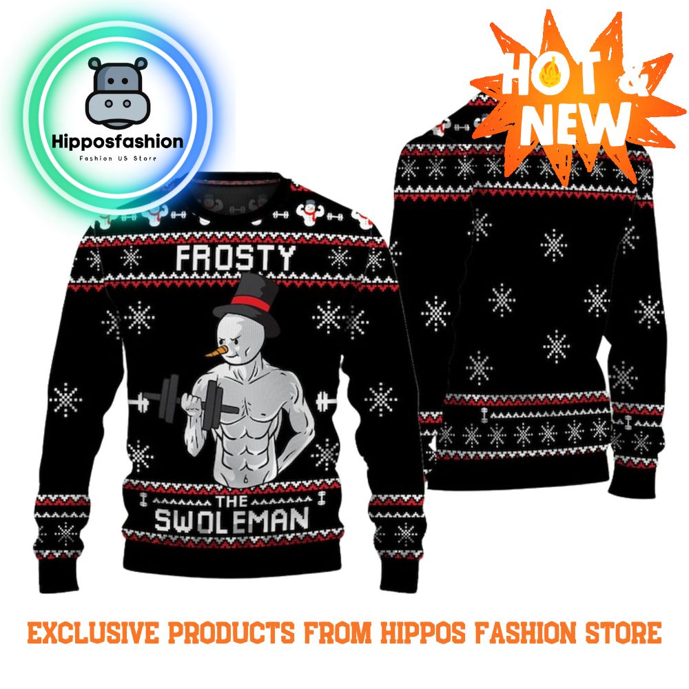 Frosty Swoleman Black Ugly Christmas Sweater