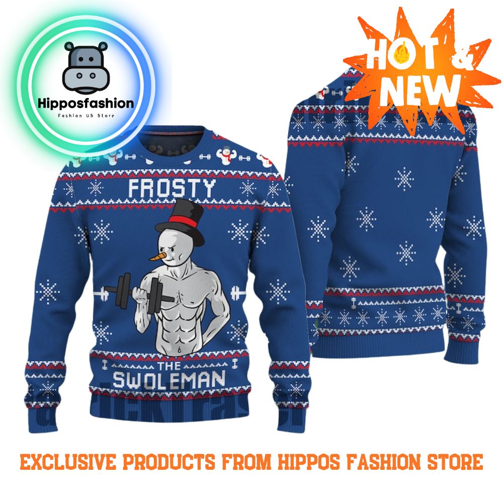 Frosty Swoleman Blue Ugly Christmas Sweater
