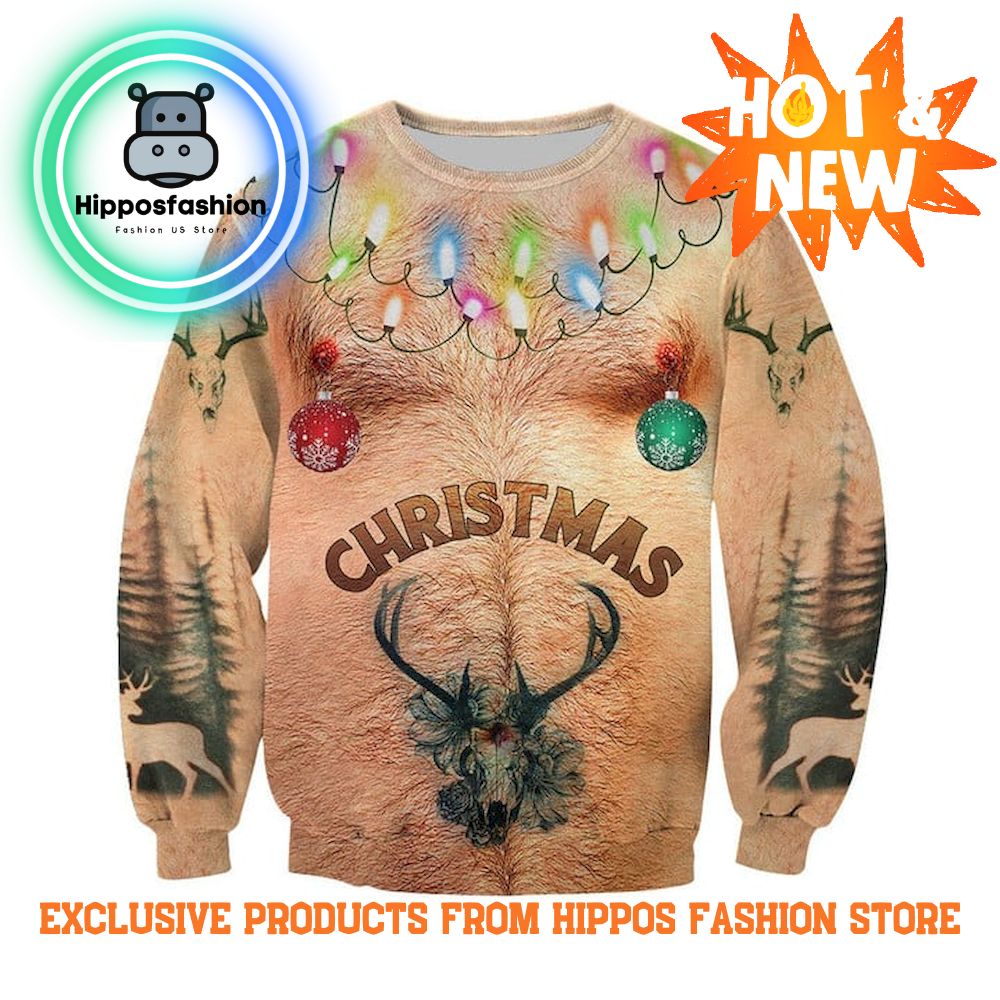 Hairy Chest Deer Hunting Christmas Sweater