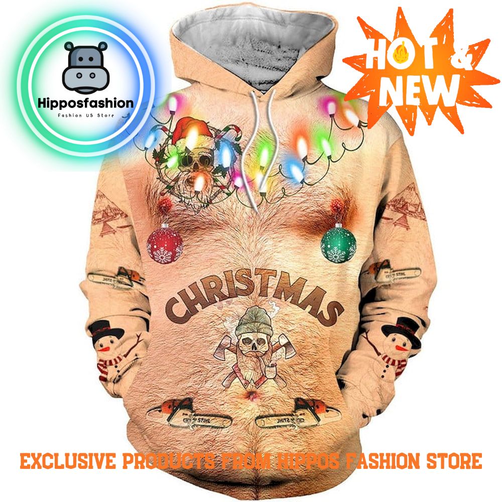 Hairy Chest Logger Christmas Hoodie