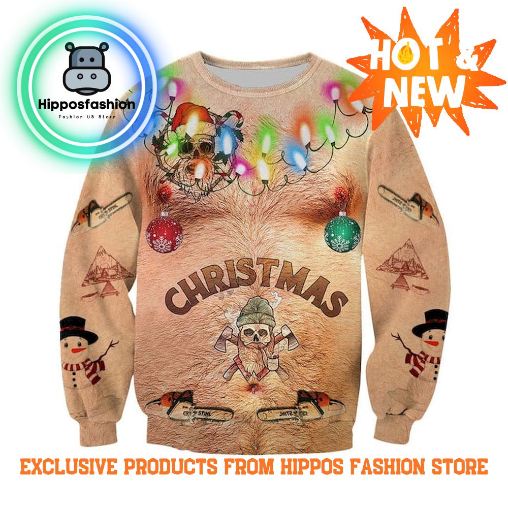 Hairy Chest Logger Christmas Sweater