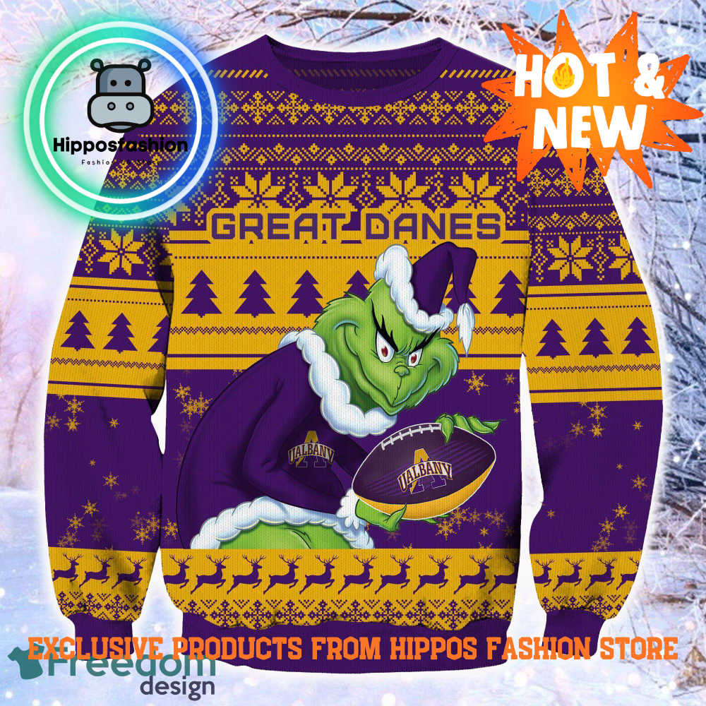 NCAA Albany Great Danes Grinch Personalized Ugly Christmas Sweater