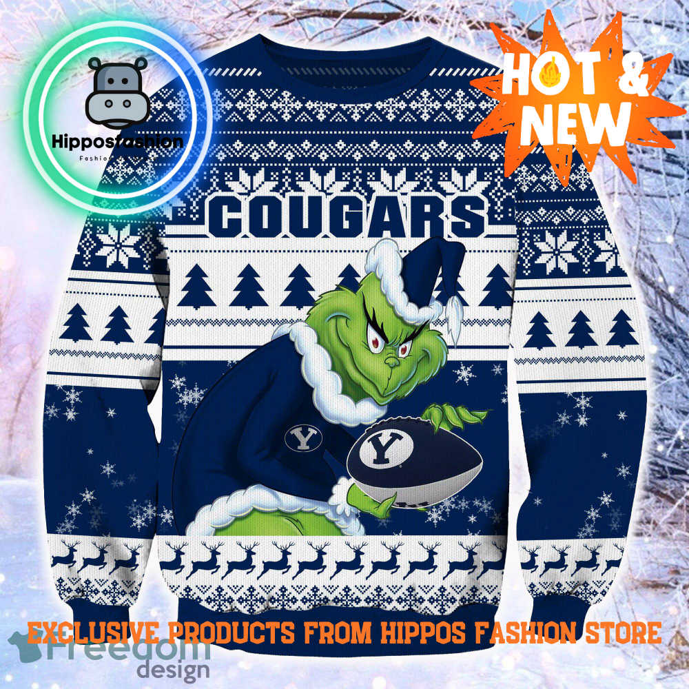 NCAA BYU Cougars Grinch Personalized Ugly Christmas Sweater