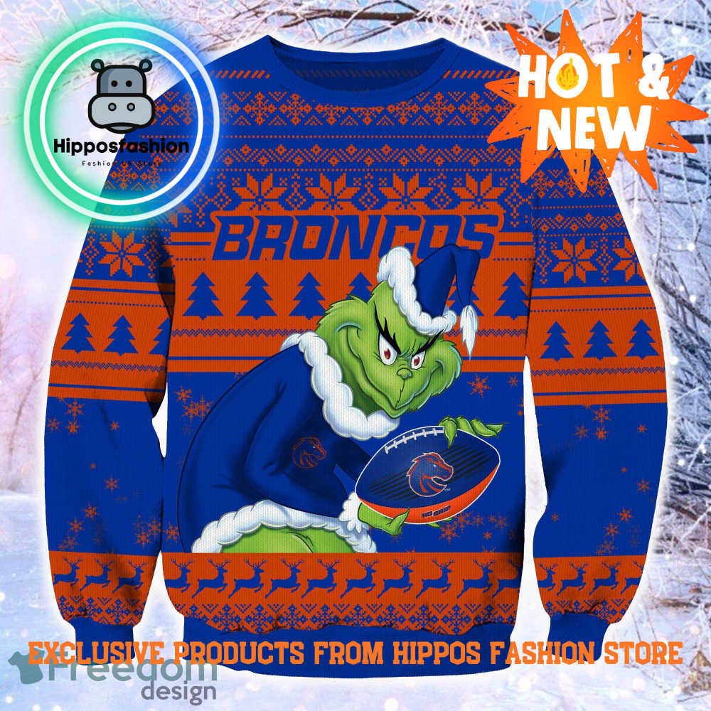 NCAA Boise State Broncos Grinch Personalized Ugly Christmas Sweater