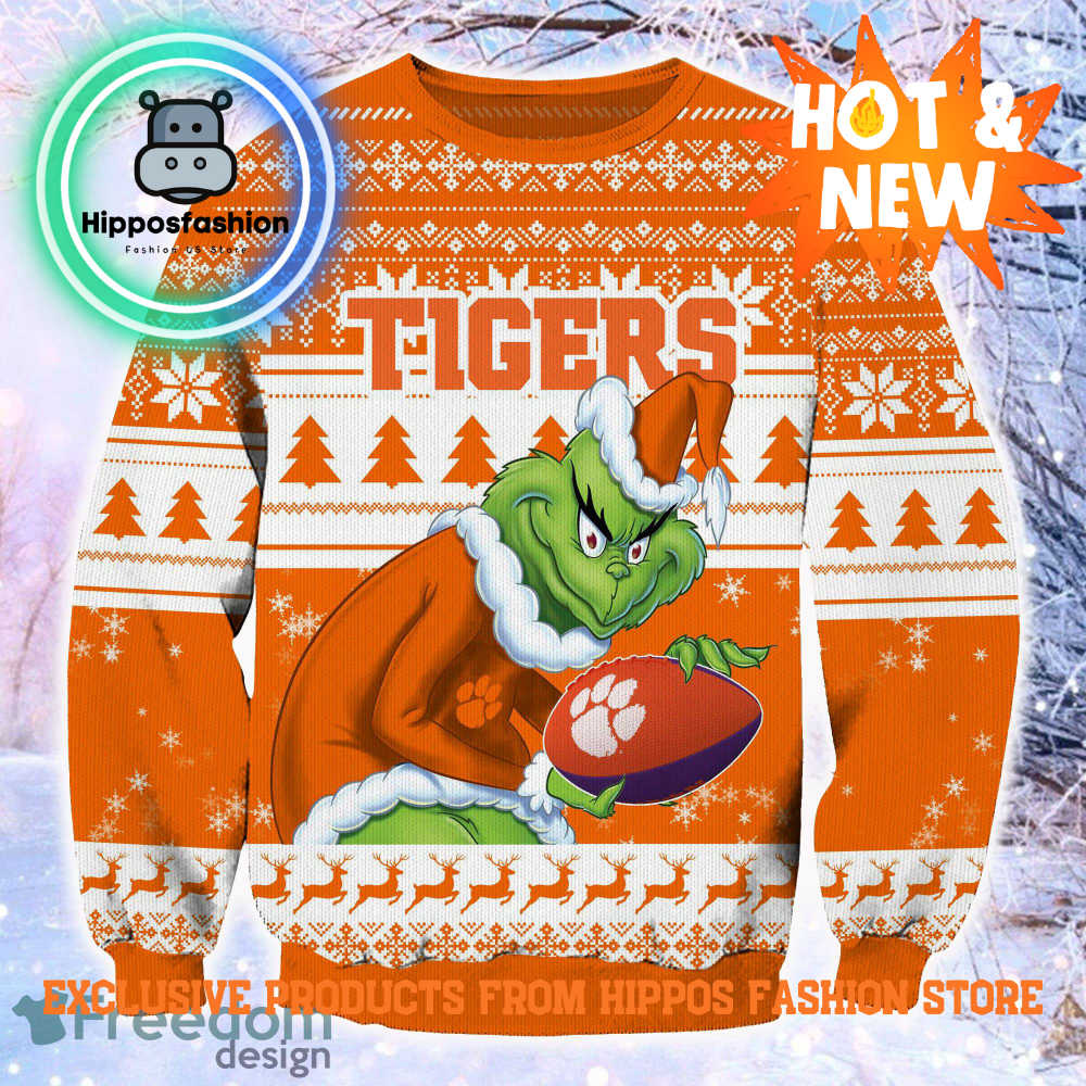NCAA Clemson Tigers Grinch Personalized Ugly Christmas Sweater