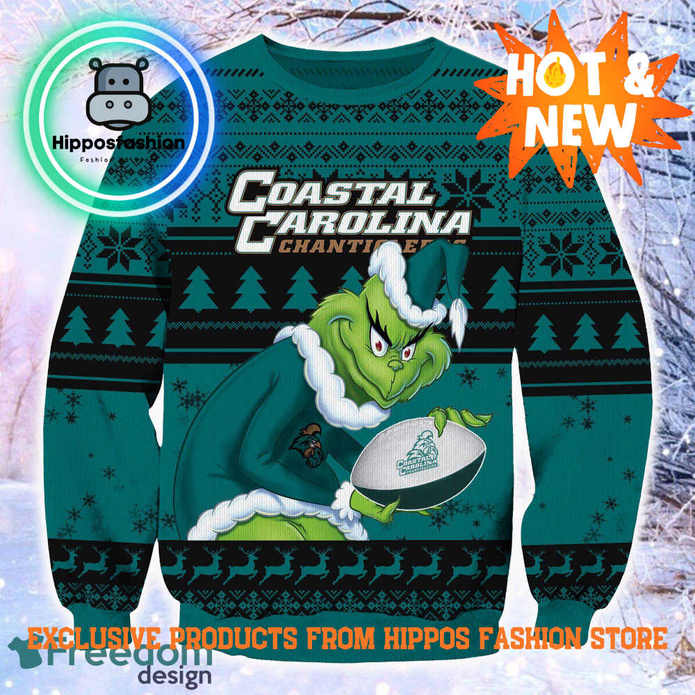 NCAA Coastal Carolina Chanticleers Grinch Personalized Ugly Christmas Sweater