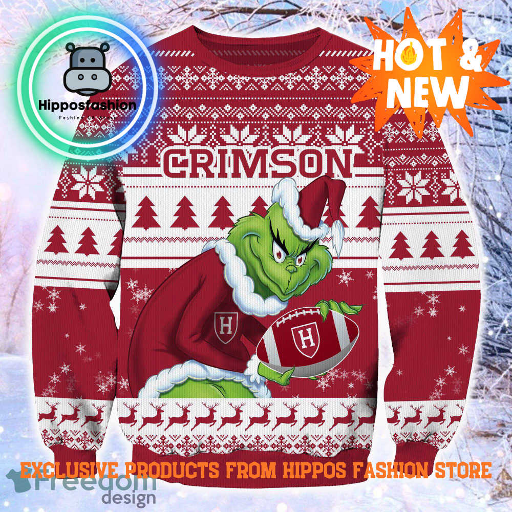 NCAA Harvard Crimson Grinch Personalized Ugly Christmas Sweater