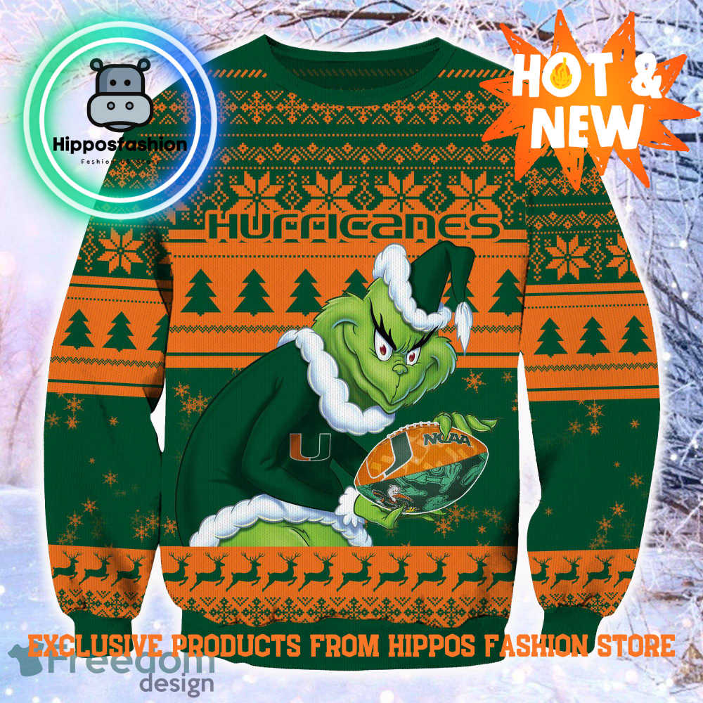 NCAA Miami Hurricanes Grinch Personalized Ugly Christmas Sweater