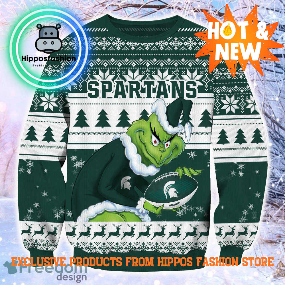 NCAA Michigan State Spartans Grinch Personalized Ugly Christmas Sweater vWN.jpg