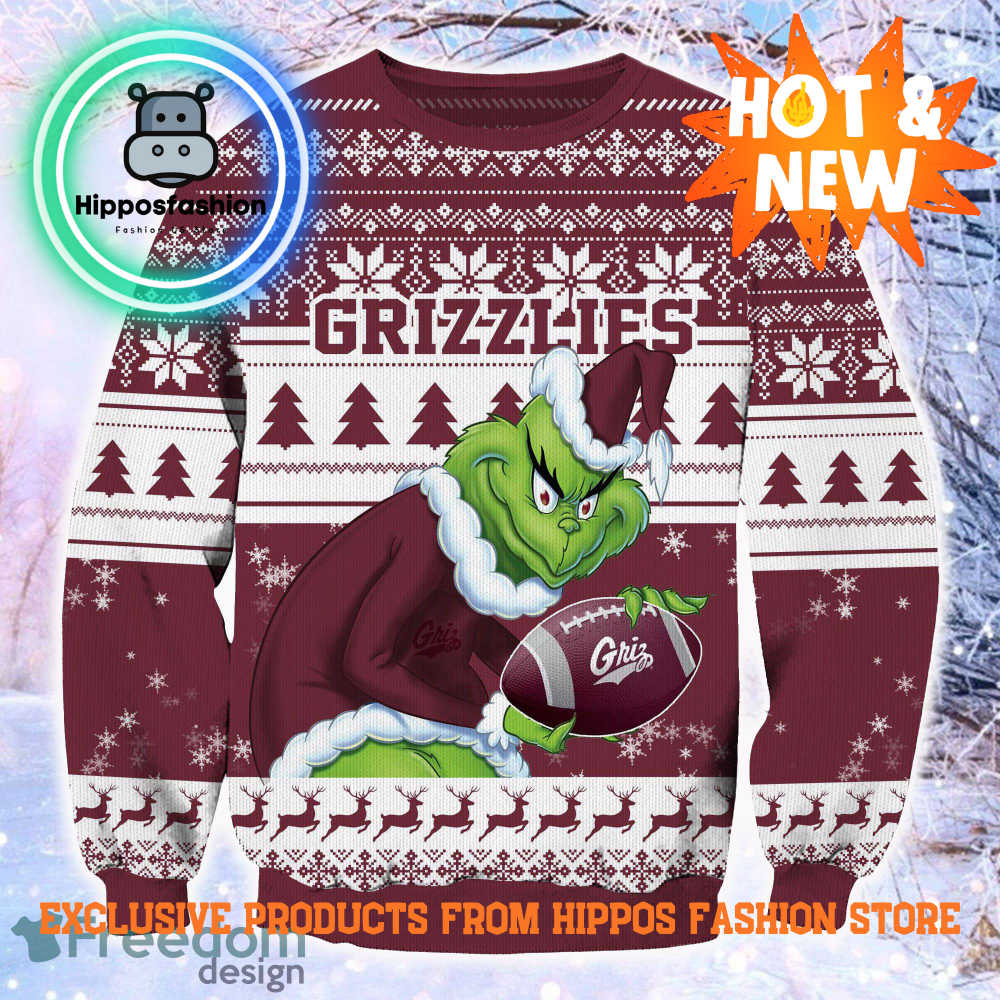 NCAA Montana Grizzlies Grinch Personalized Ugly Christmas Sweater