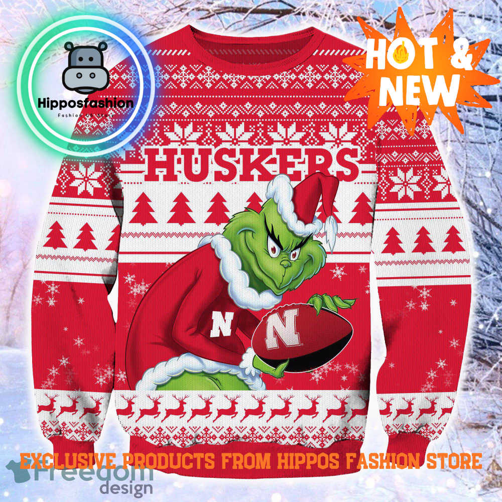 NCAA Nebraska Cornhuskers Grinch Personalized Ugly Christmas Sweater UUeL.jpg