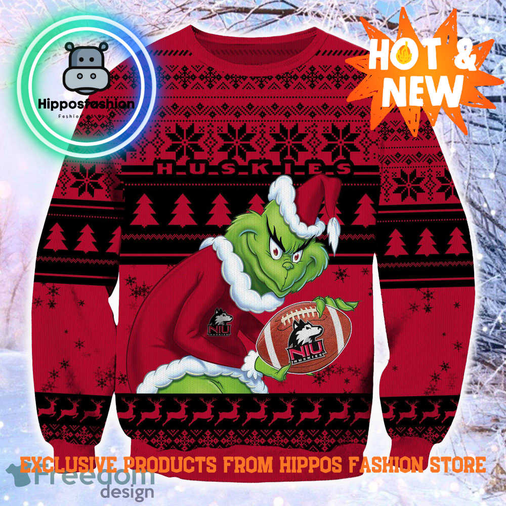 NCAA Northern Illinois Huskies Grinch Personalized Ugly Christmas Sweater