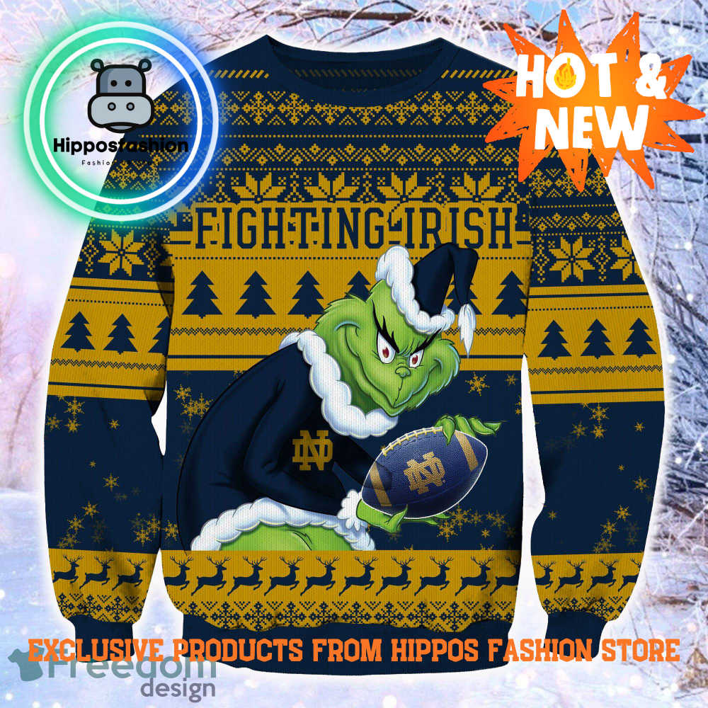 NCAA Notre Dame Fighting Irish Grinch Personalized Ugly Christmas Sweater
