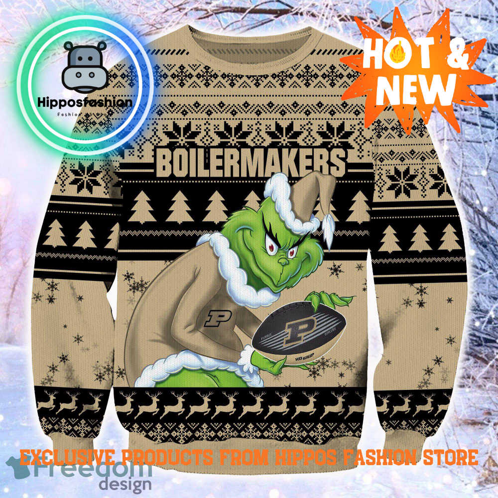NCAA Purdue Boilermakers Grinch Personalized Ugly Christmas Sweater