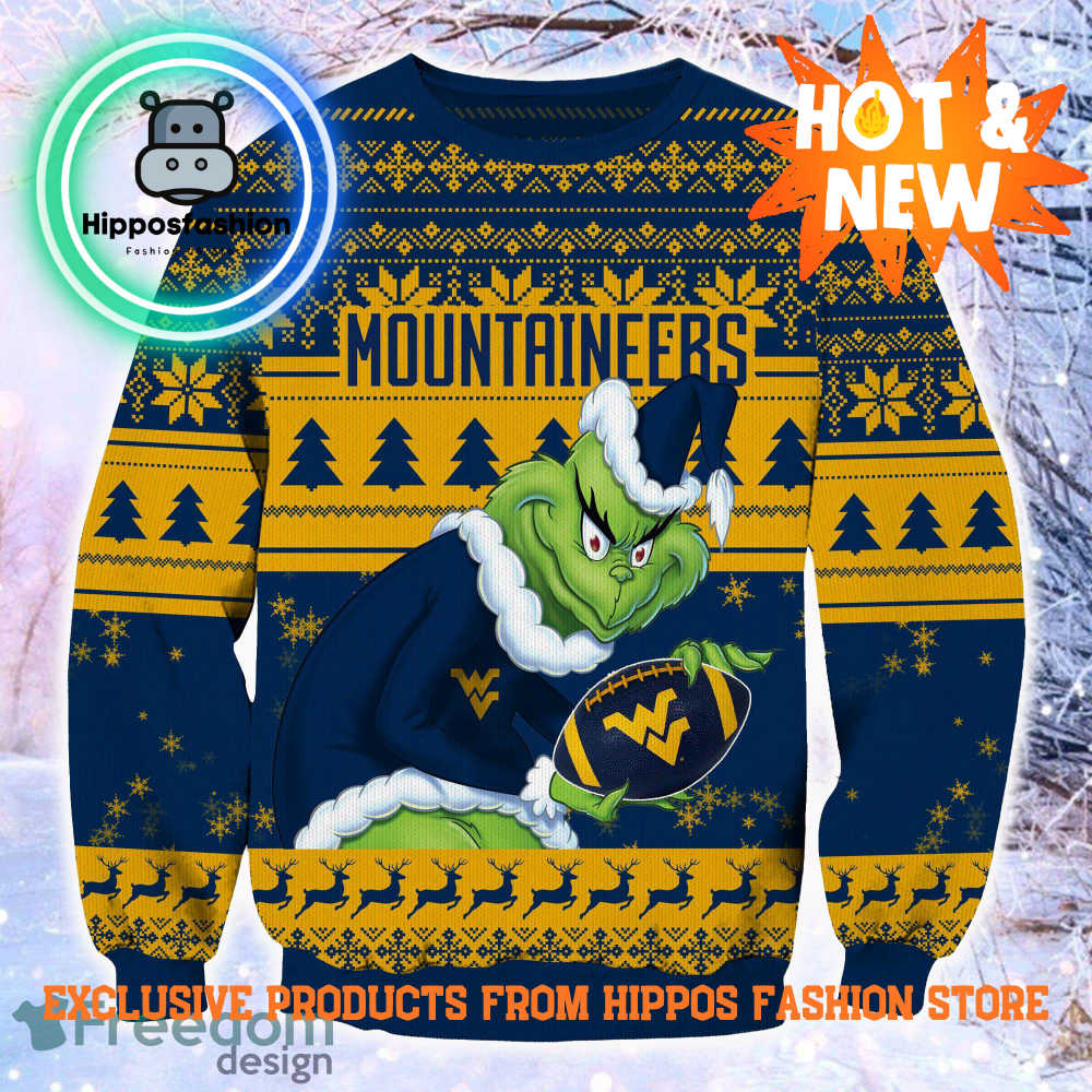 NCAA West Virginia Mountaineers Grinch Personalized Ugly Christmas Sweater wbfWD.jpg