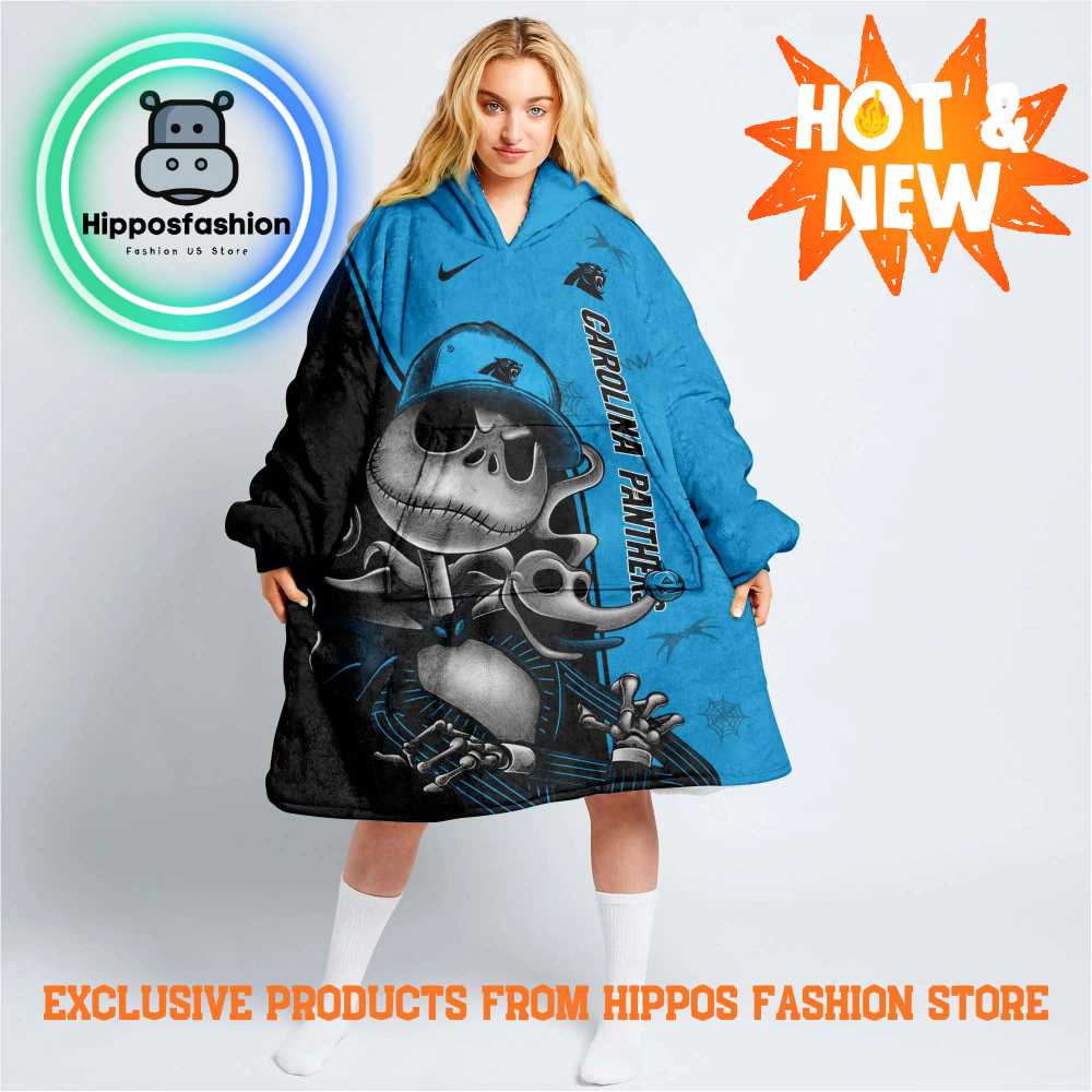 NFL Carolina Panthers Skellington Premium Blanket Hoodie