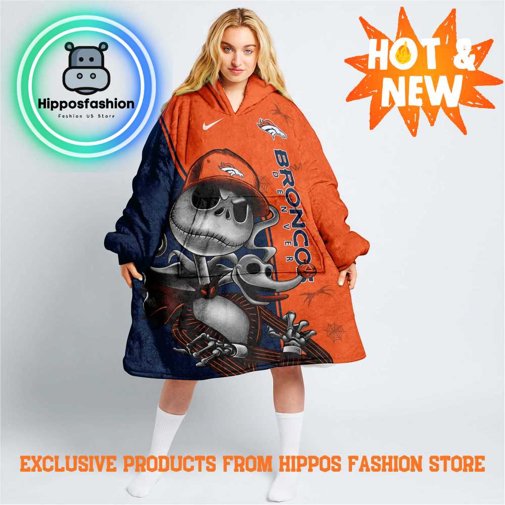 NFL Denver Broncos Skellington Premium Blanket Hoodie