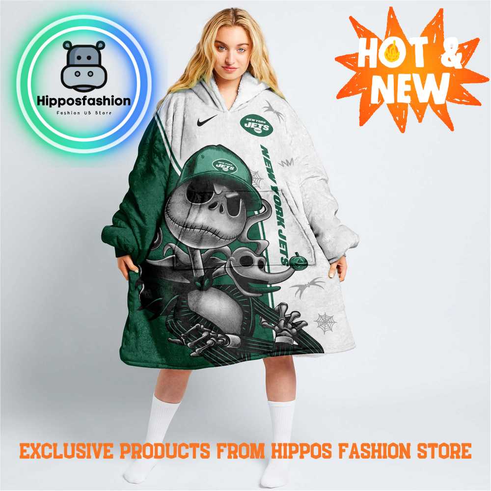 NFL New York Jets Skellington Premium Blanket Hoodie