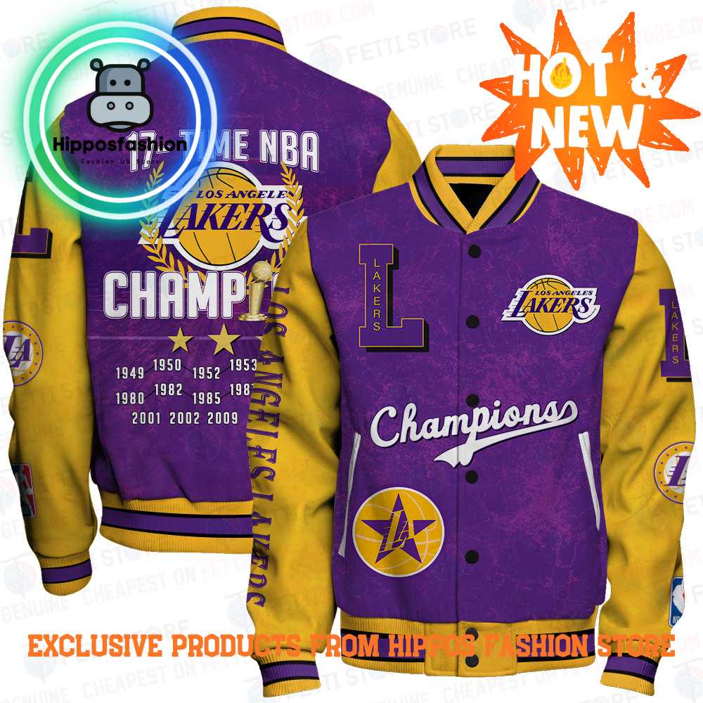 Los Angeles Lakers NBA Champions Print Varsity Jacket