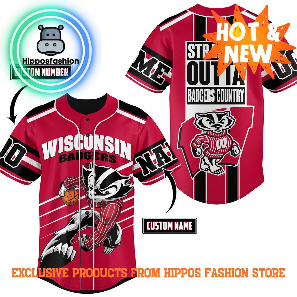 Wisconsin Badgers Straight Outta Badgers Country Customized Baseball Jersey